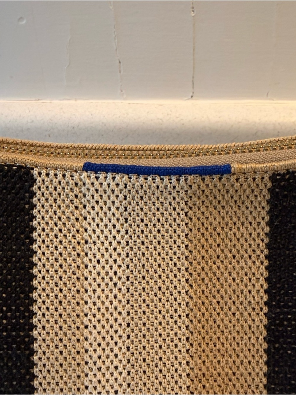 Rothy’s Striped Tan/Black/White Crossbody with Blue Accent Trim - Picture 3 of 5